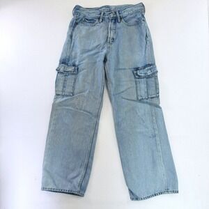 Old Navy Extra High-Rise Sky-Hi Wide-Leg Cargo Jeans Light Wash Blue Size‎ 4